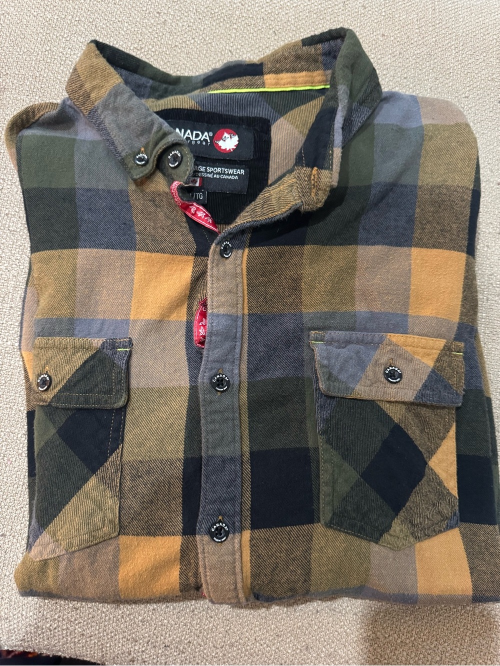 Canada Sportswear Plaid Button-Up Shirt - Olive, Mustard, Gray CL